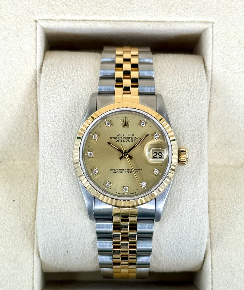 1991 Rolex Datejust 31mm 68273 Two-Tone Jubilee Champagne Diamond DIal