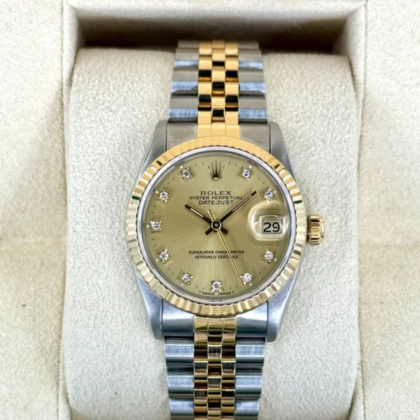 1991 Rolex Datejust 31mm 68273 Two-Tone Jubilee Champagne Diamond DIal