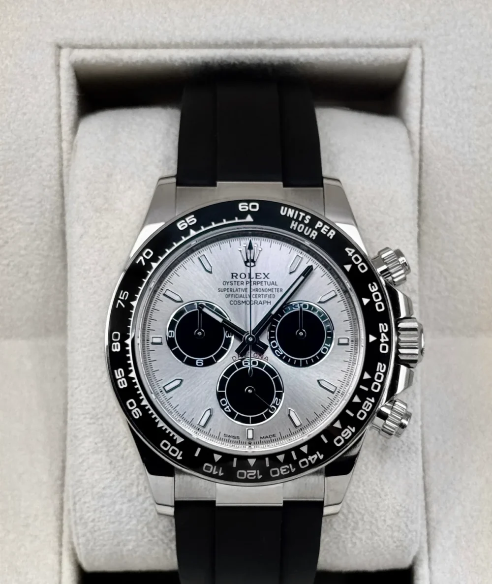 2023 Rolex Daytona 40mm 126519LN White Gold Oysterflex Silver Ghost Dial