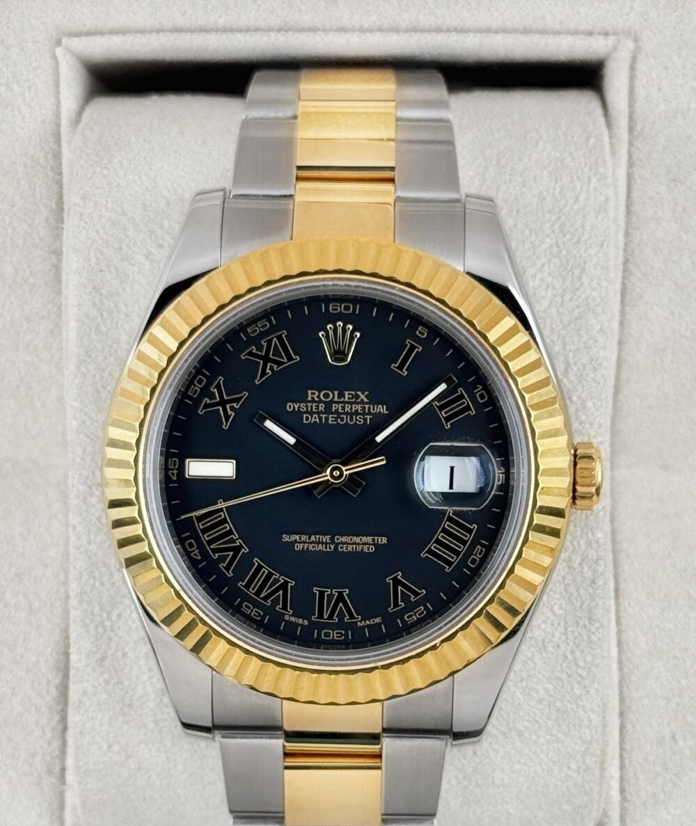 2010 Rolex Datejust II 41mm 116333 Two-Tone Oyster Grey Black Roman Numeral Dial
