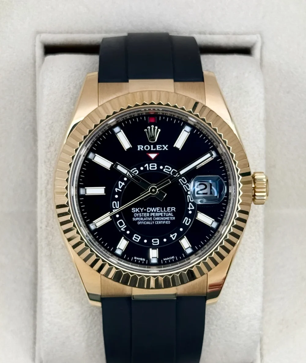 2022 Rolex Sky-Dweller 42mm 326238 Yellow Gold Oysterflex Black Dial