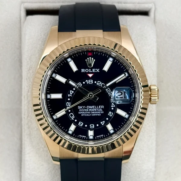 2022 Rolex Sky-Dweller 42mm 326238 Yellow Gold Oysterflex Black Dial
