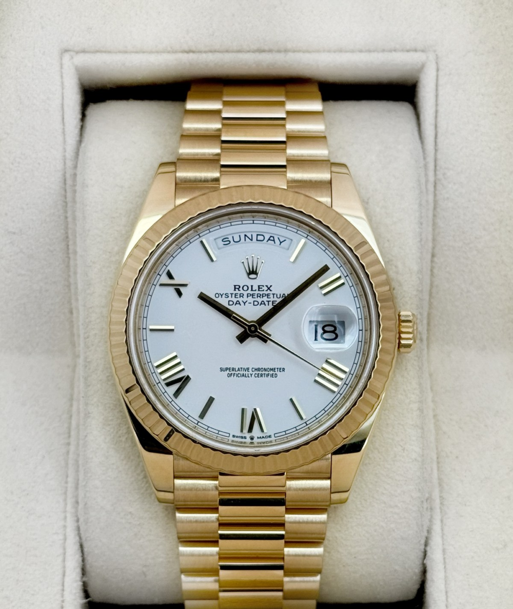 2021 Rolex Day-Date 40mm 228238 Presidential Roman Numeral White Dial
