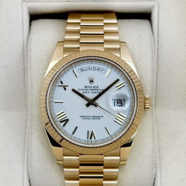 2021 Rolex Day-Date 40mm 228238 Presidential Roman Numeral White Dial