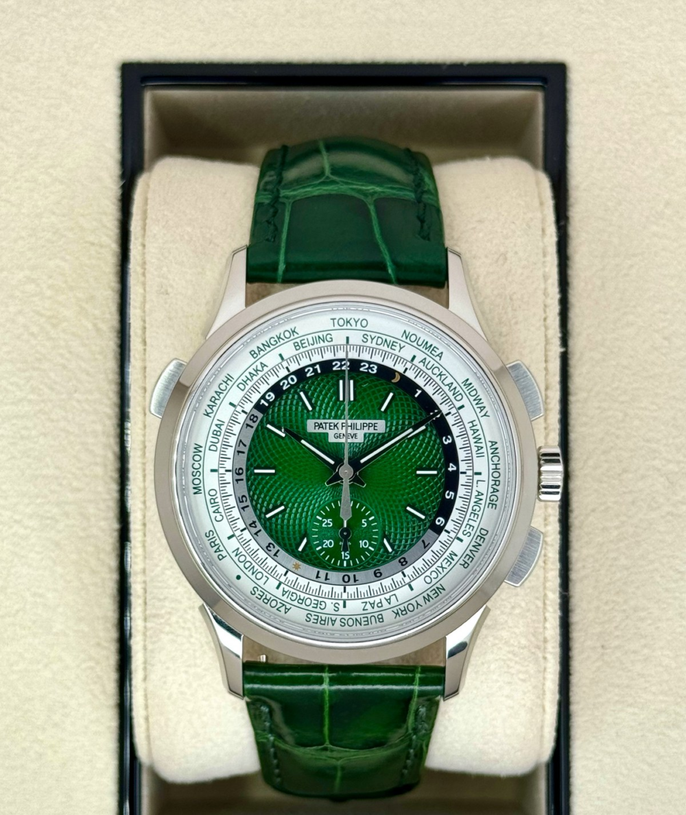 2023 Patek Philippe 5930P World Time Flyback Chronograph Platinum Green Dial