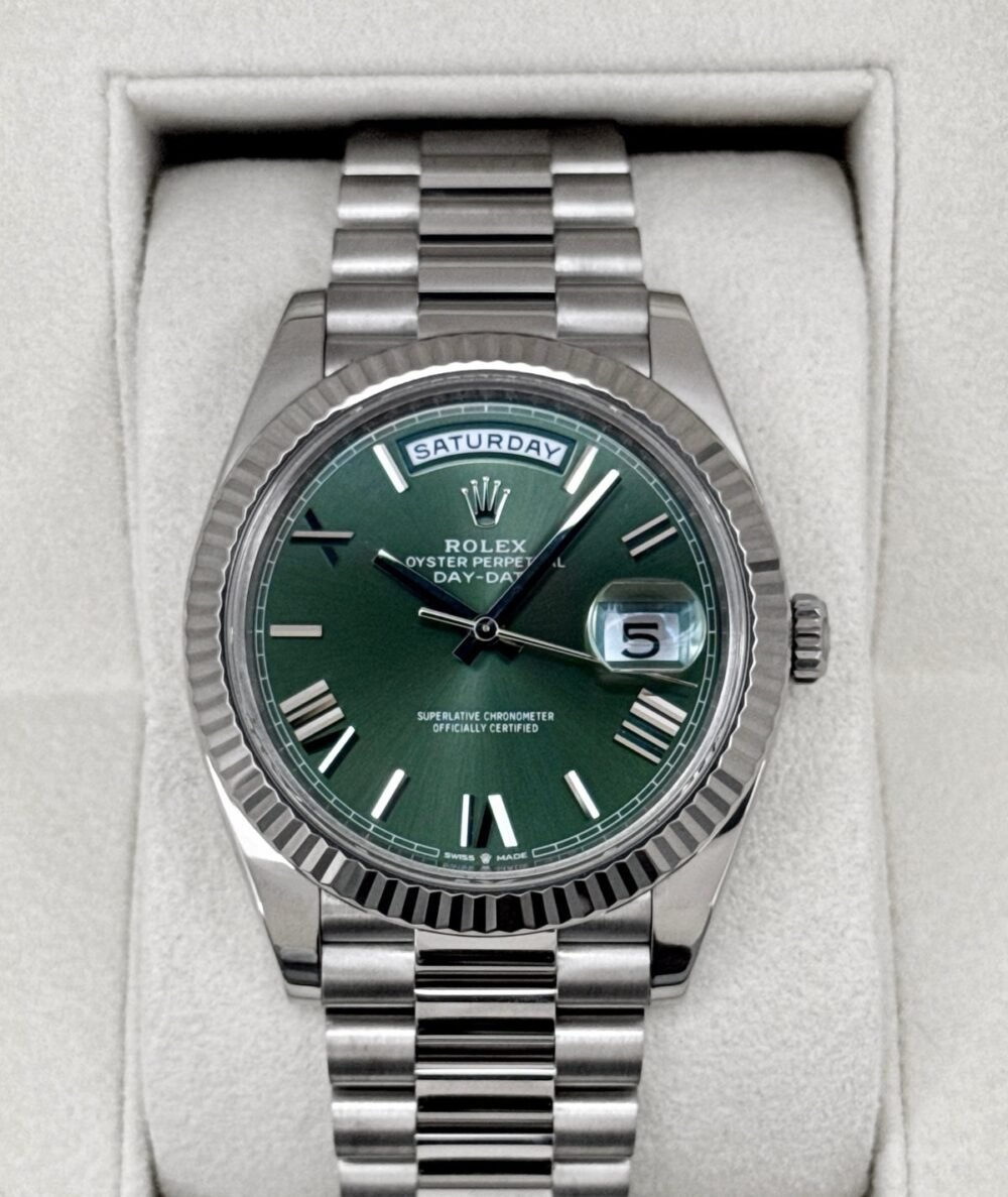 2022 Rolex Day-Date 40mm 228239 Presidential 18kt White Gold Olive Dial