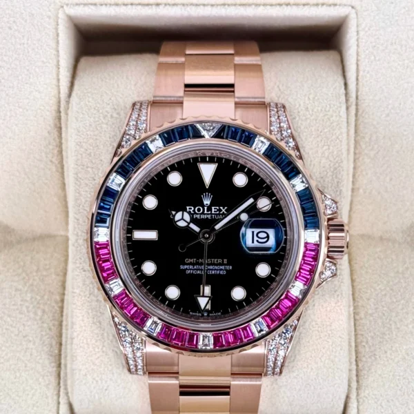 NOS 2021 Rolex GMT-Master II 40mm 126755SARU Pepsi Rose Gold Sapphire Ruby