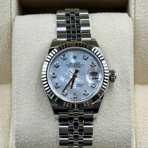 NEW 2022 Rolex Ladies Datejust 28mm 279174 Diamond Mother of Pearl Dial