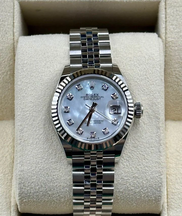 NEW 2022 Rolex Ladies Datejust 28mm 279174 Diamond Mother of Pearl Dial
