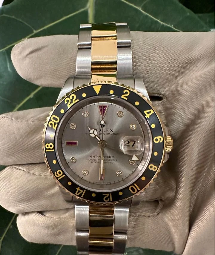 2005 Rolex GMT-Master II 40mm 16713 Grey Serti Diamond Ruby Dial