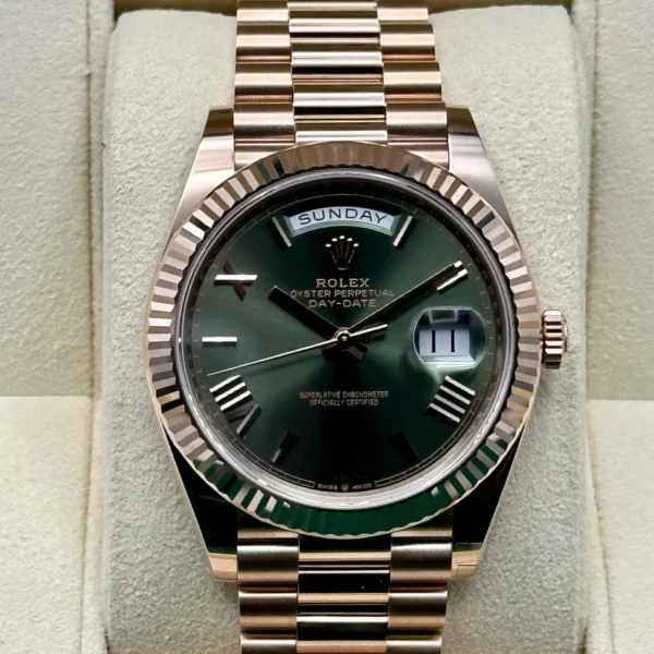 NEW 2023 Rolex Day-Date 40mm 228235 Presidential Rose Gold Green Dial