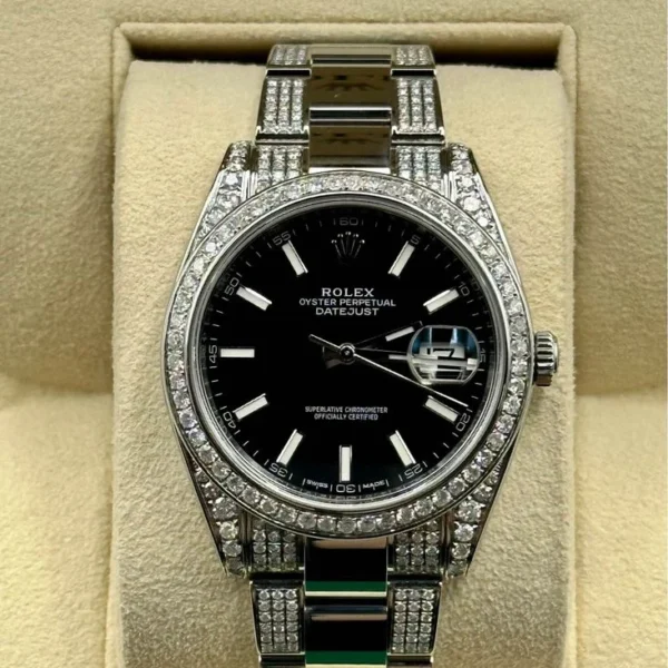 Rolex Datejust 41mm 126300 Diamonds Oyster Black Stick Dial