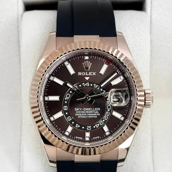 2025 CPO Rolex Sky-Dweller 42mm 326235 Rose Gold Oysterflex Chocolate Dial (CPO)