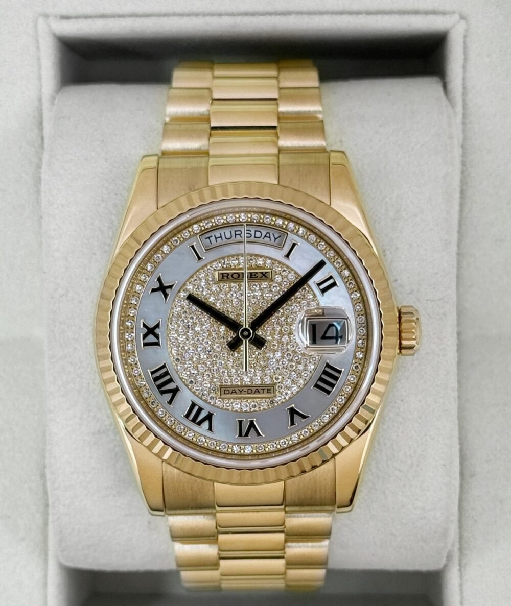 2013 Rolex Day-Date 36mm 118238 Presidential Diamond Pave Mother of Pearl Dial