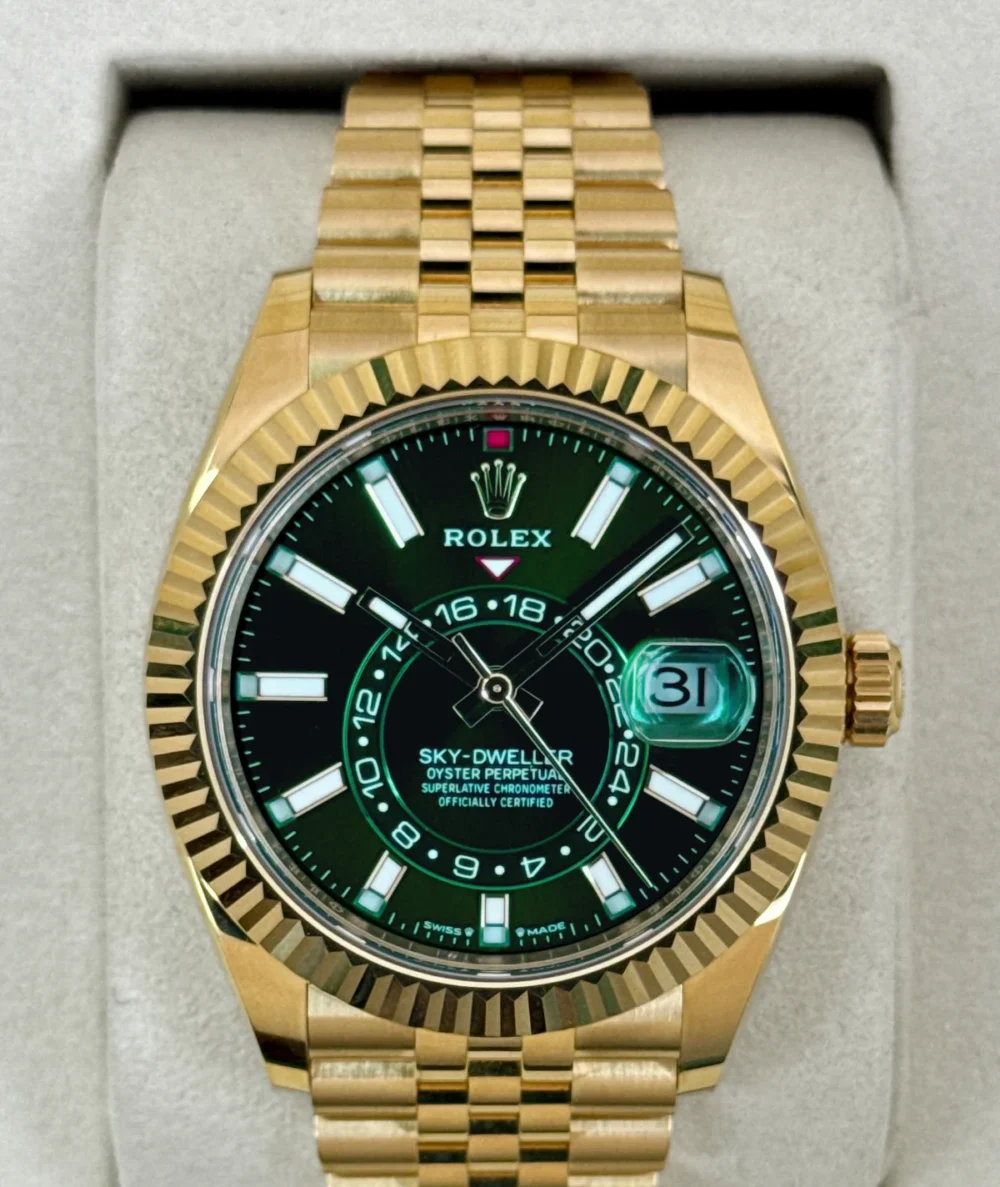 2025 Rolex Sky-Dweller 42mm 336938 Yellow Gold Jubilee Green Dial