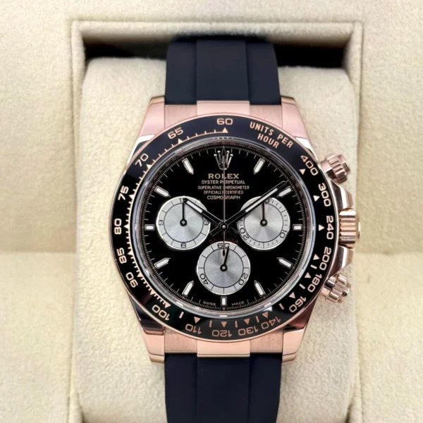 2024 Rolex Daytona 40mm 126515LN Rose Gold Oysterflex Black Dial