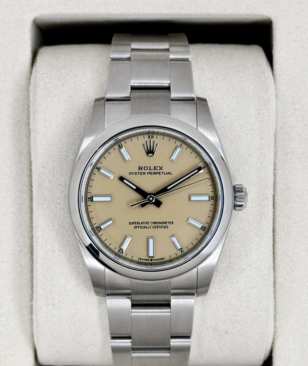 NEW 2026 Rolex Oyster Perpetual 34mm 124200 Stainless Steel Beige Dial