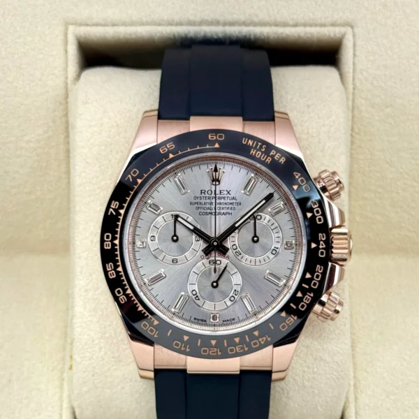 2022 Rolex Daytona 40mm 116515LN Rose Gold Oysterflex Sundust Baguette Dial