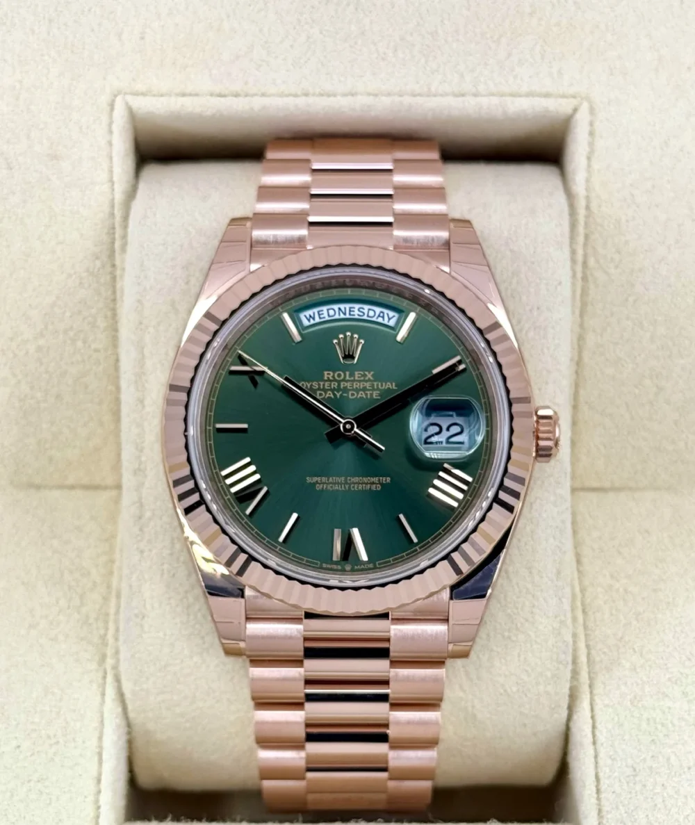 NEW 2025 Rolex Day-Date 40mm 228235 Presidential Rose Gold Olive Dial