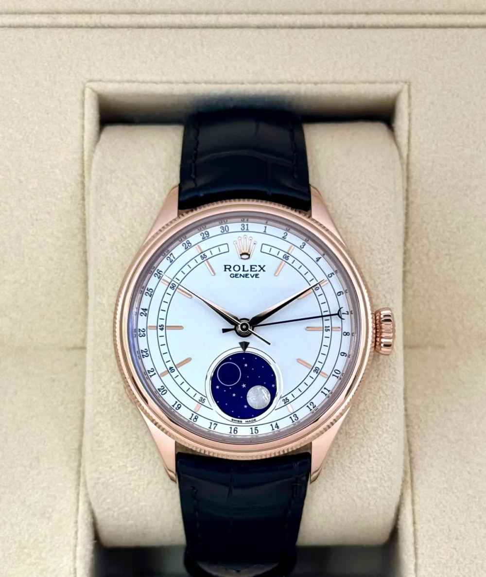 2022 Rolex Cellini Moonphase 39mm 50535 Rose Gold White Dial