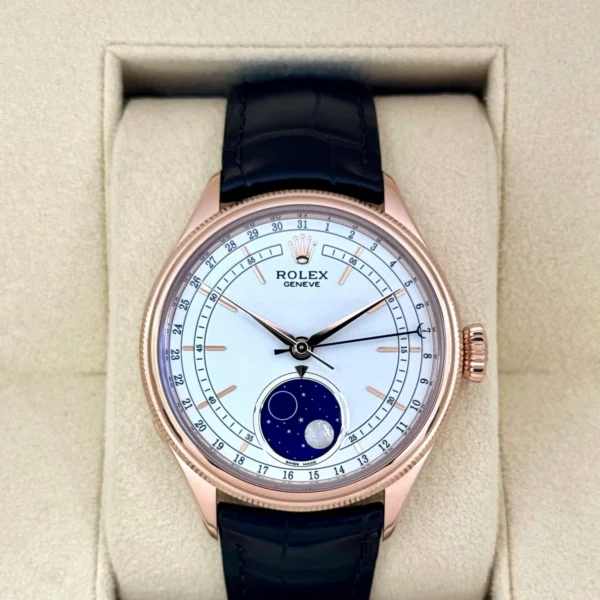 2022 Rolex Cellini Moonphase 39mm 50535 Rose Gold White Dial