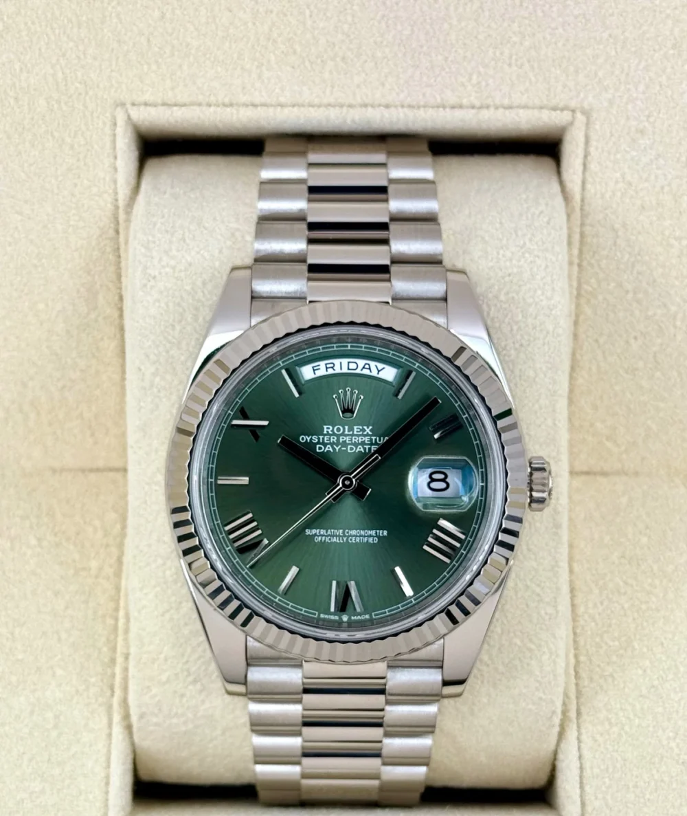 2021 Rolex Day-Date 40mm 228239 White Gold Olive Dial