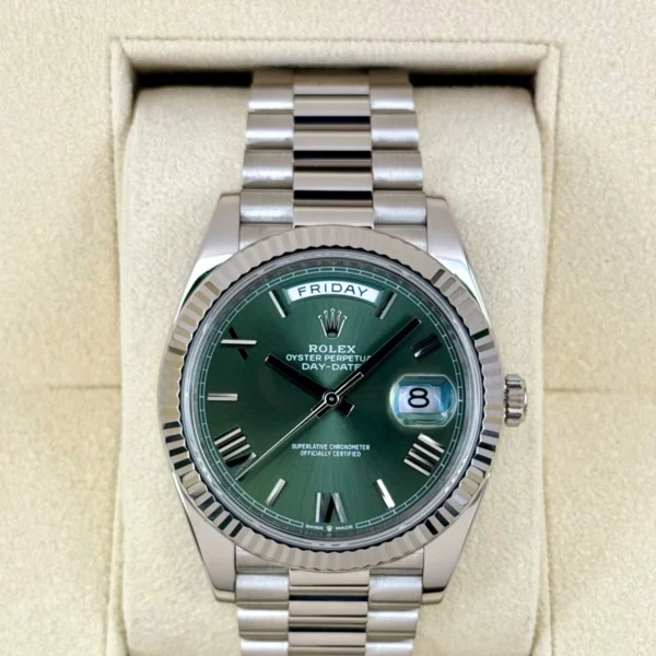 2021 Rolex Day-Date 40mm 228239 White Gold Olive Dial