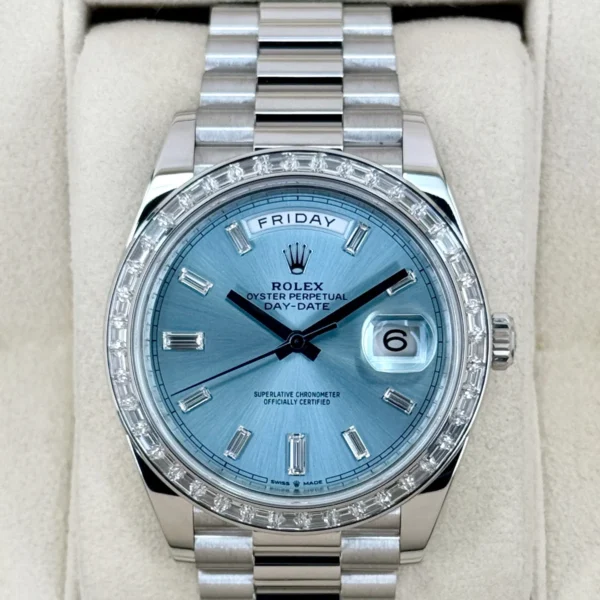 2022 Rolex Day-Date 40mm 228396TBR Ice Blue Diamond Baguette Dial