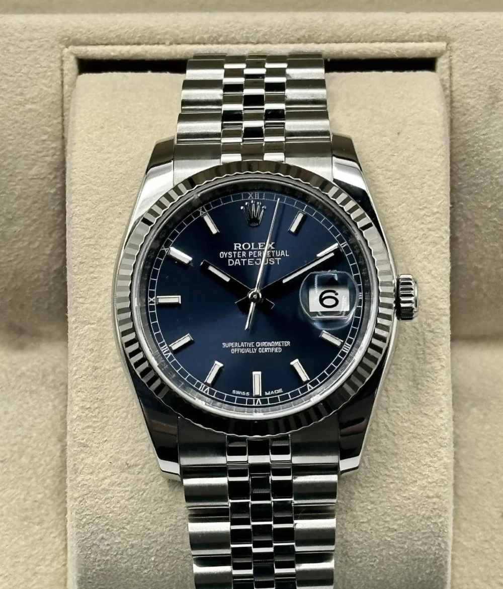2018 Rolex Datejust 36mm 116234 Jubilee Blue Stick Roulette Date Dial