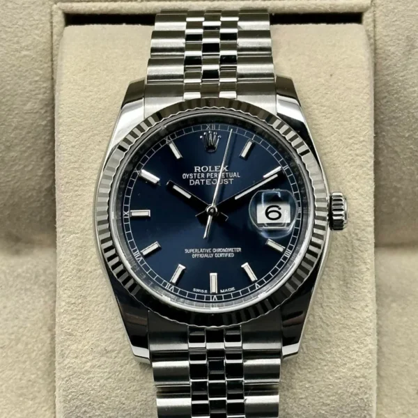 2018 Rolex Datejust 36mm 116234 Jubilee Blue Stick Roulette Date Dial