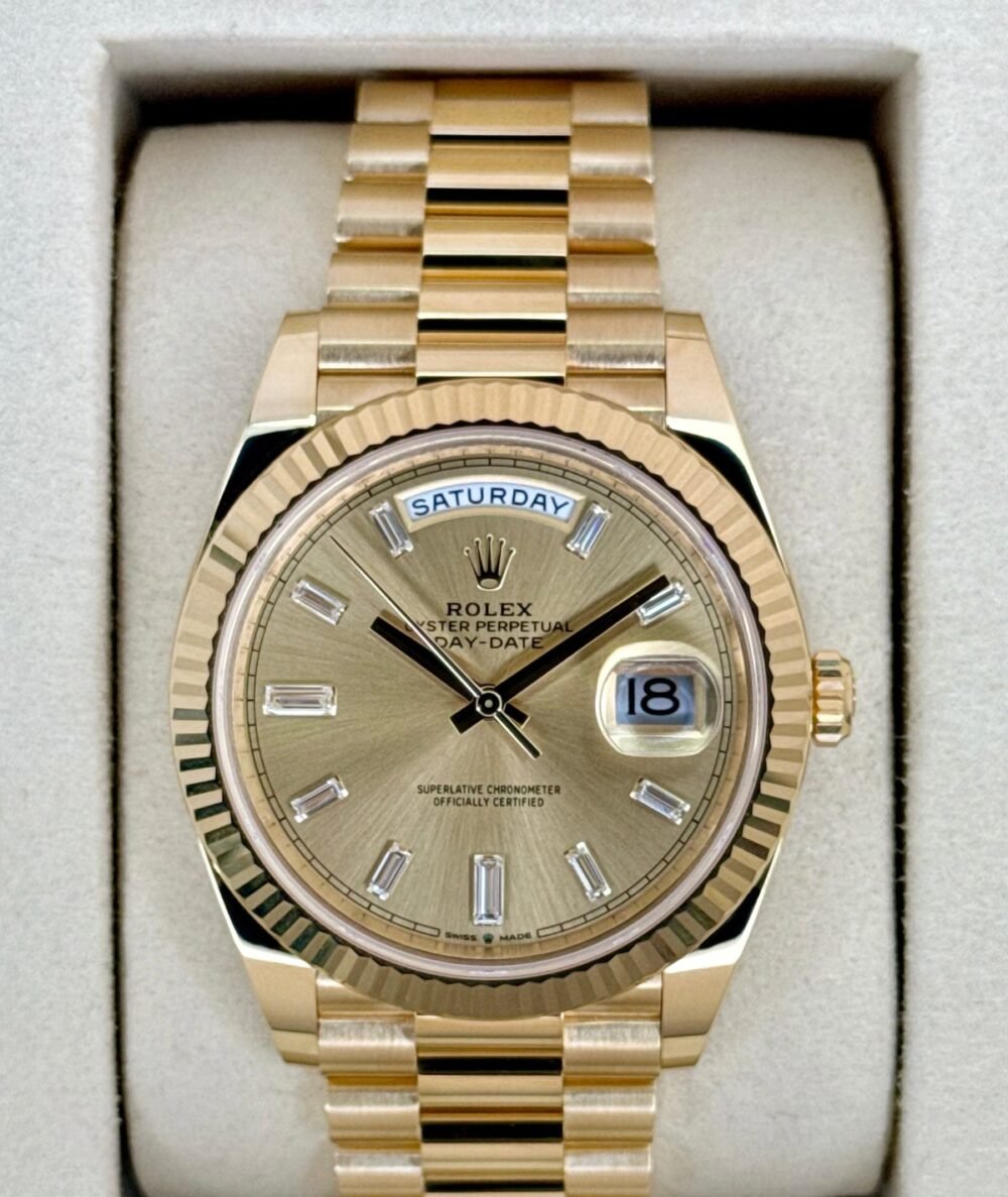 NEW 2026 Rolex Day-Date 40mm 228238 Champagne Diamond Baguette Dial