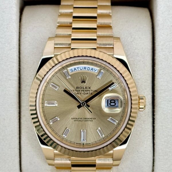 NEW 2026 Rolex Day-Date 40mm 228238 Champagne Diamond Baguette Dial