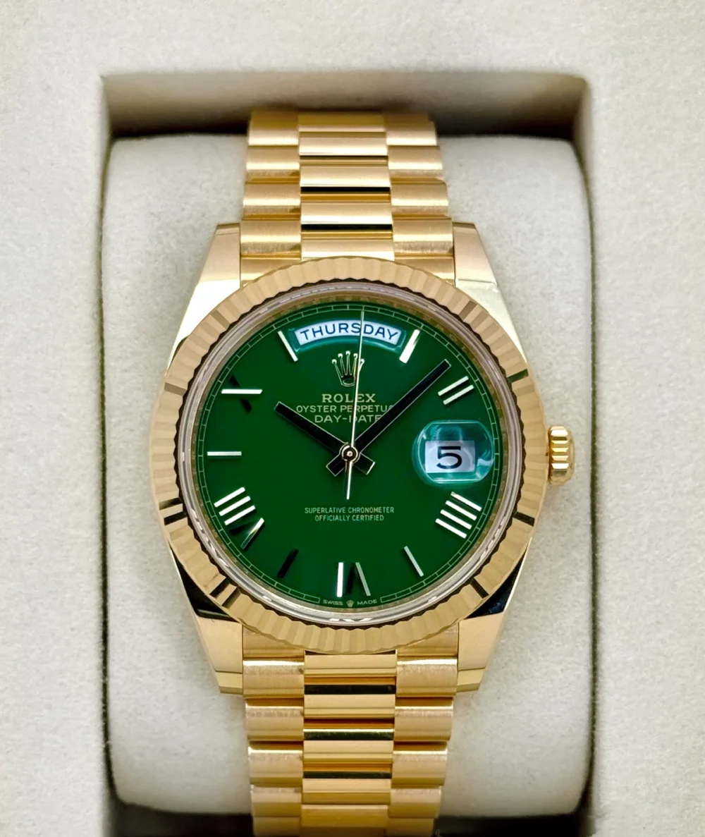2025 Rolex Day-Date 40mm 228238 Presidential Yellow Gold Green Dial