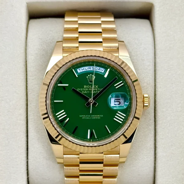 2025 Rolex Day-Date 40mm 228238 Presidential Yellow Gold Green Dial