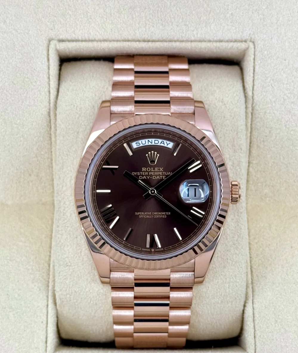 2023 Rolex Day-Date 40mm 228235 Presidential Rose Gold Chocolate Dial