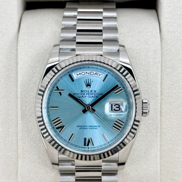 NEW 2026 Rolex Day-Date Platinum 36mm 128236 Ice Blue Roman Dial