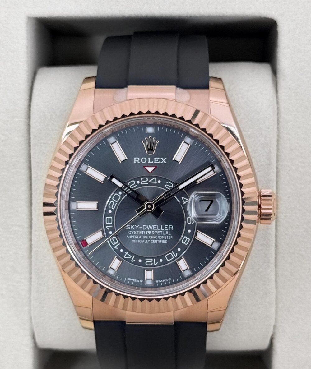 NEW 2026 Rolex Sky-Dweller 42mm 336235 Rose Gold Oysterflex Rhodium Dial - STICKERED