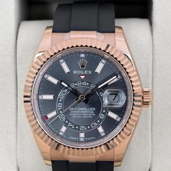 NEW 2026 Rolex Sky-Dweller 42mm 336235 Rose Gold Oysterflex Rhodium Dial - STICKERED