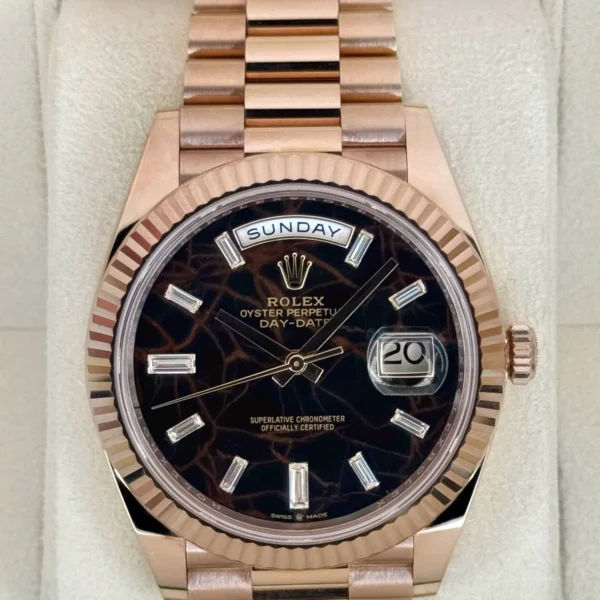 2023 Rolex Day-Date 40mm 228235 Rose Gold Eisenkiesal Baguette Dial