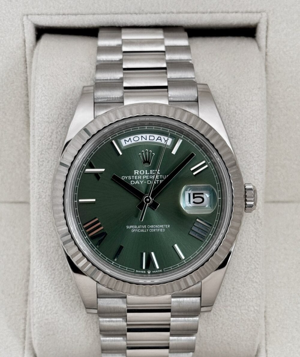 2025 Rolex Day-Date 40mm 228239 White Gold Olive Dial