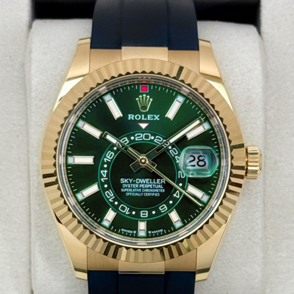 2025 Rolex Sky-Dweller 42mm 336238 Yellow Gold Oysterflex Green Dial