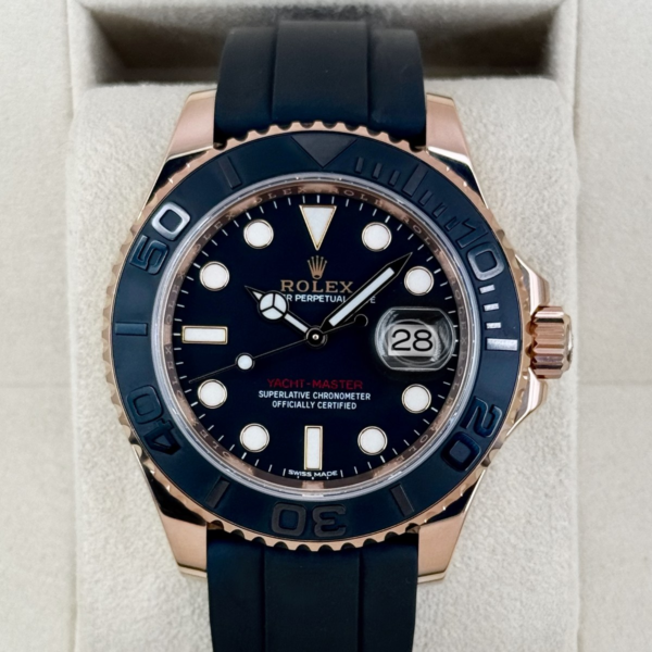 2019 Rolex Yacht-Master 40mm 116655 Rose Gold Oysterflex Black Dial