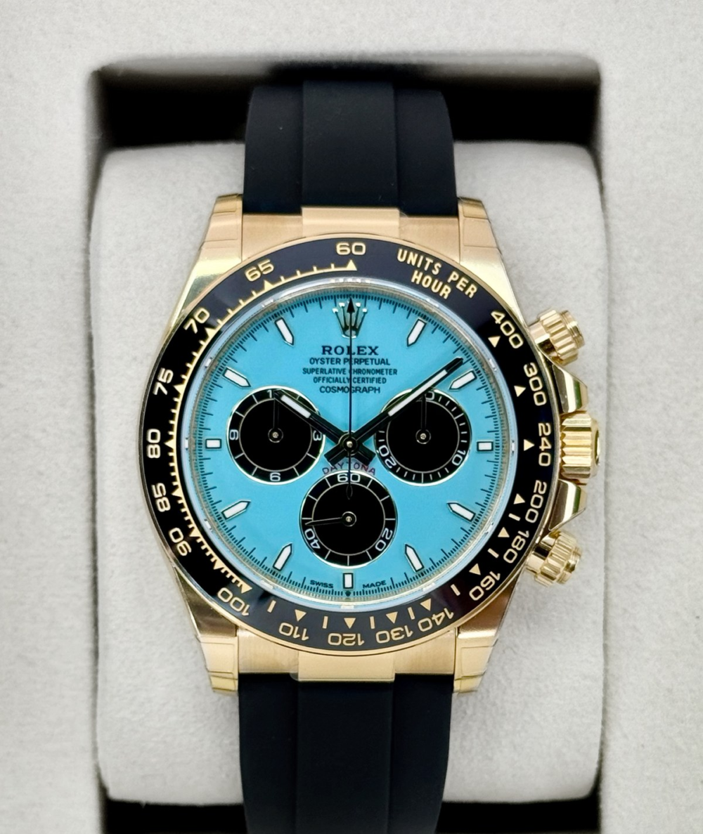 NEW 2026 Rolex Daytona 40mm 126518LN Yellow Gold Oysterflex Turquoise Dial (STICKERED)
