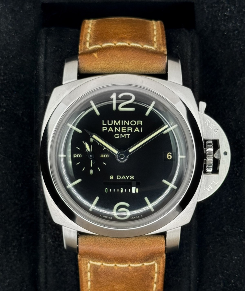 2016 Panerai Luminor 1950 8 Days GMT 44mm PAM00233 Black Dial