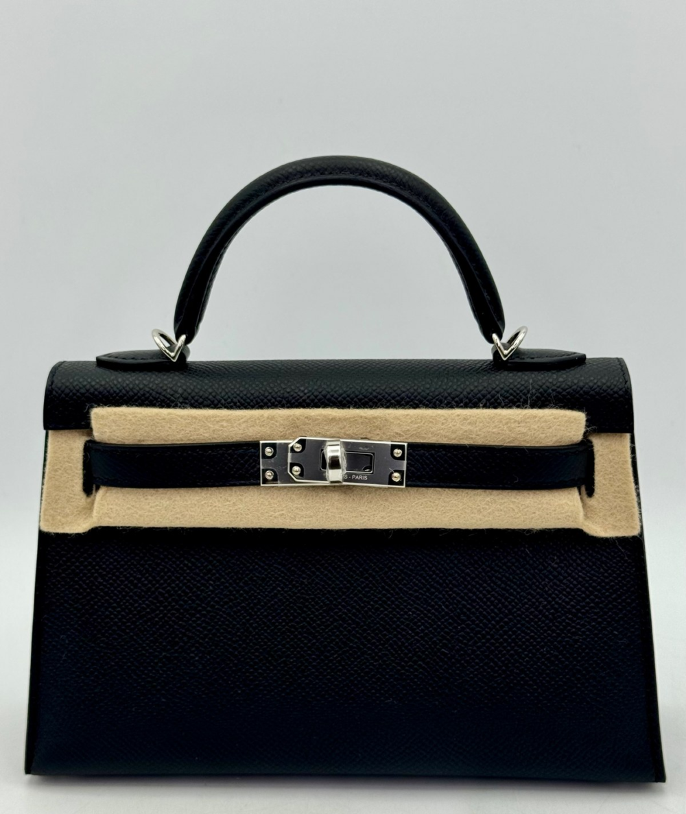 NEW 2026 Hermès Mini Kelly II 20 Handbag Epsom Palladium Hardware Noir (Black)