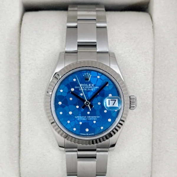 2025 Rolex Lady Datejust 31mm 278274 Stainless Steel Oyster Azzuro Blue Floral Dial