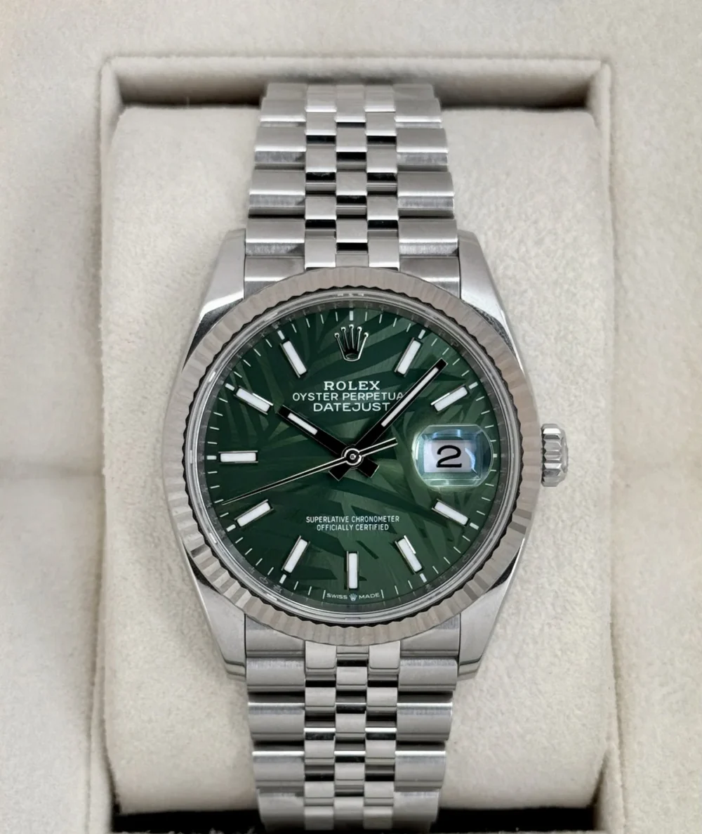 2023 Rolex Datejust 36mm 126234 Stainless Steel Jubilee Green Palm Motif Dial