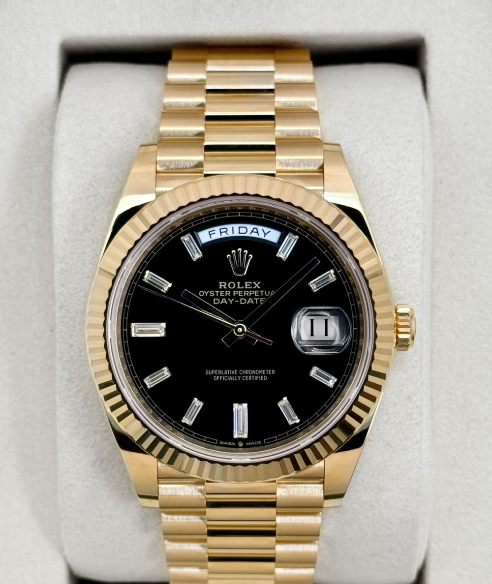 NEW 2026 Rolex Day-Date 40mm 228238 Yellow Gold Black Diamond Dial