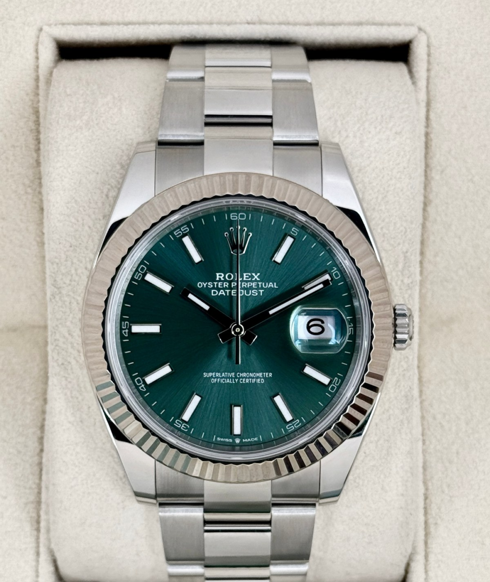 2023 Rolex Datejust 41mm 126334 Stainless Steel Oyster Mint Green Dial