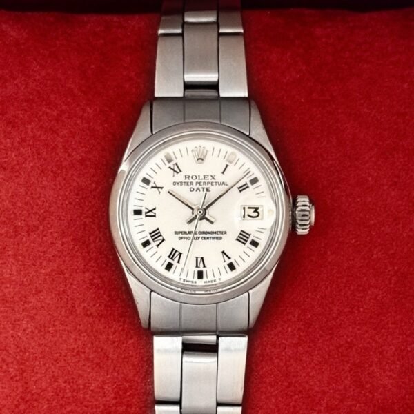 1970 Rolex Lady Oyster Perpetual Date 26mm 6517 Stainless Steel White Dial